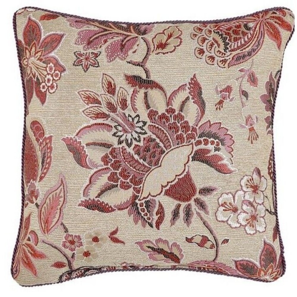 Croscill Lauryn Throw Pillow Floral Jacobean Jacquard Pillow Pink Beige 18"x18"